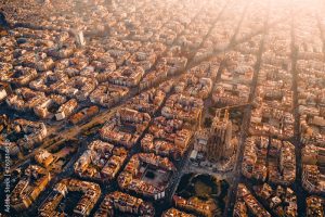 Aerial view of city, Barcelona, Spain