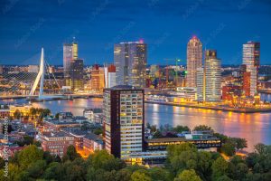 Rotterdam. Cityscape image of Rotterdam, Netherlands during twilight blue hour.